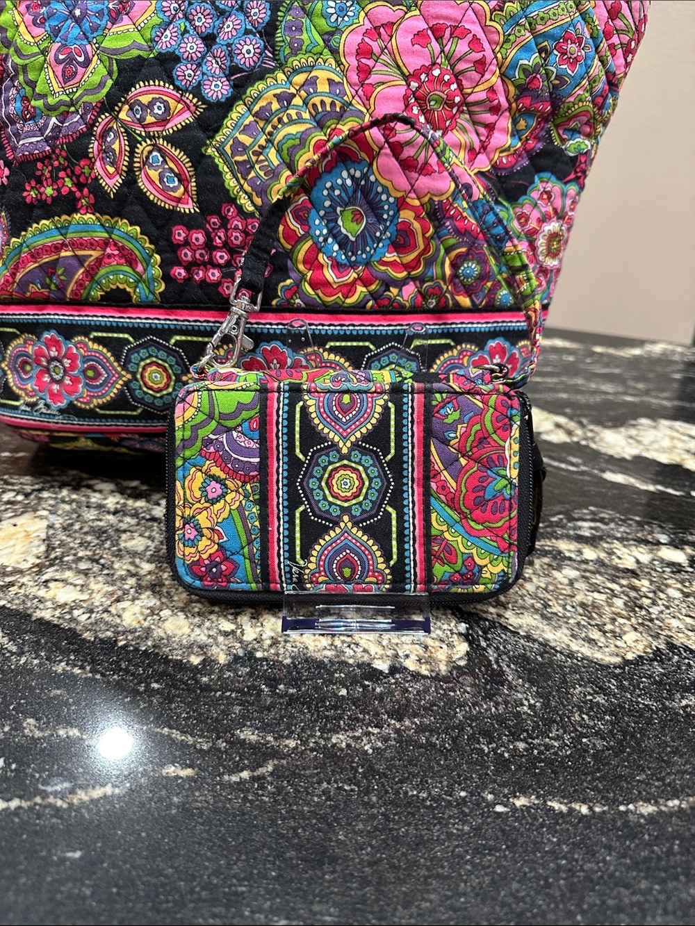 Vera Bradley Black Multicolor Floral Quilted Tote with Matching Wallet - Picture 2 of 14